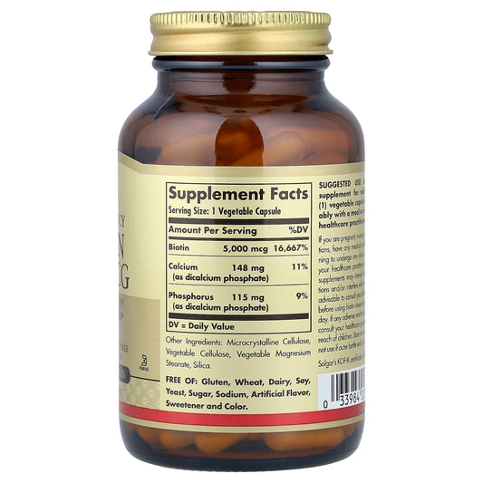 Solgar, Biotin, 5,000 mcg, 100 Vegetable Capsules
