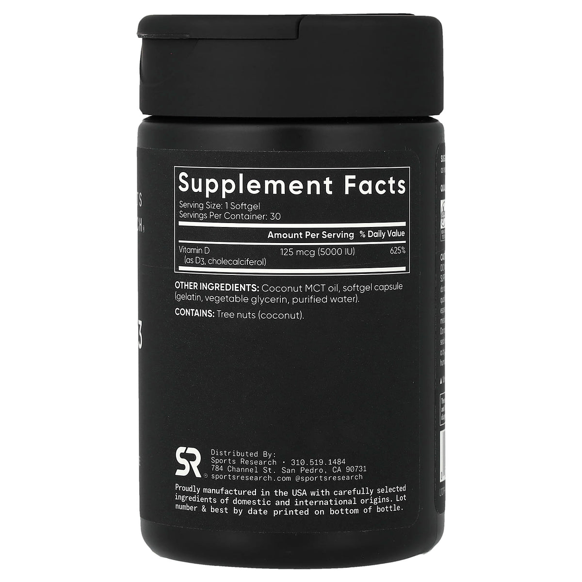 Sports Research, Vitamin D3 with Coconut Oil, 5,000 IU, 30 Softgels