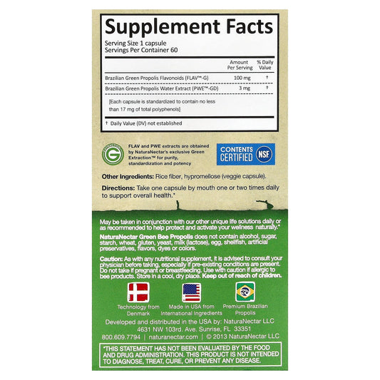 NaturaNectar, Green Bee Propolis, 60 Vegetable Capsules