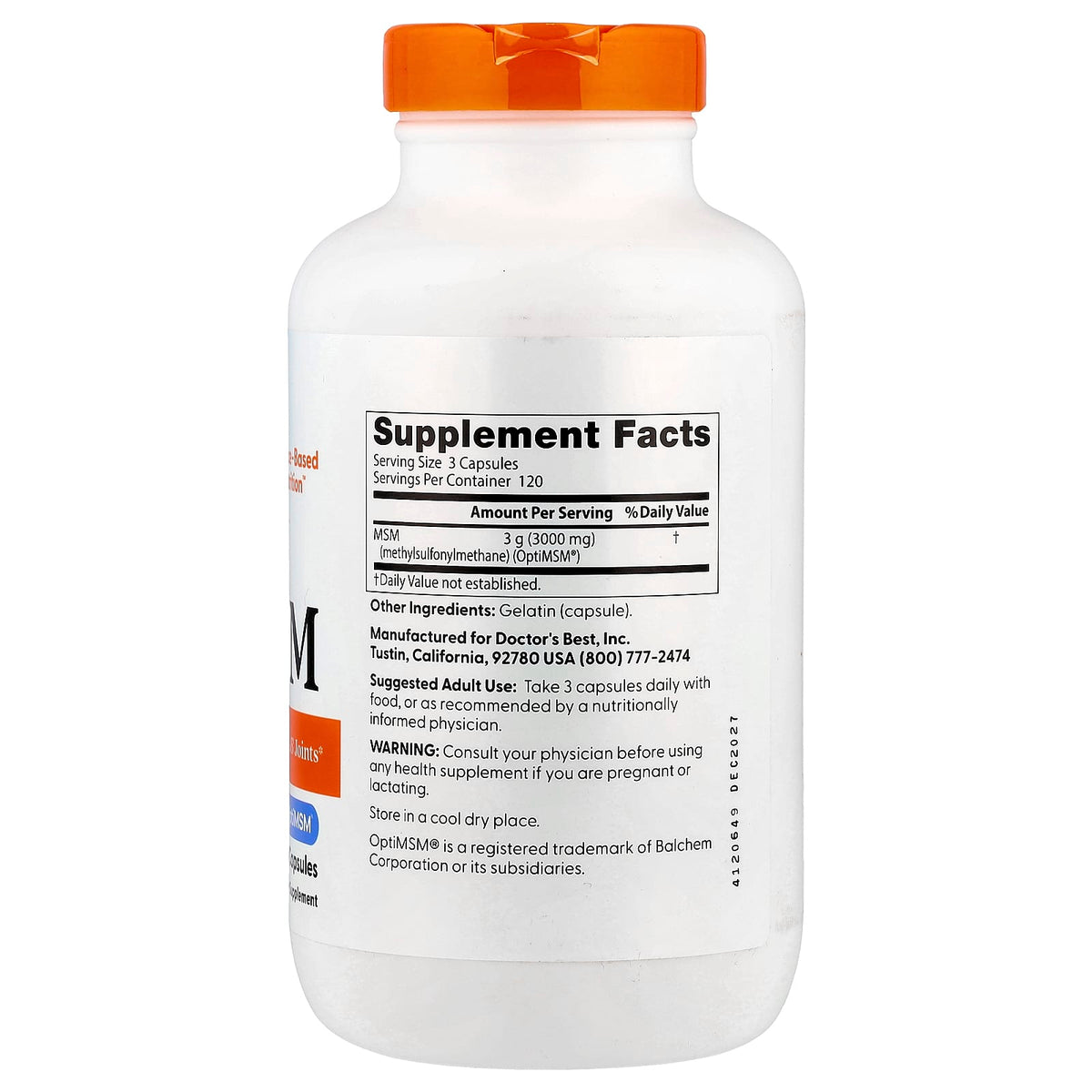 Doctor's Best, MSM with OptiMSM, 1,000 mg, 360 Capsules