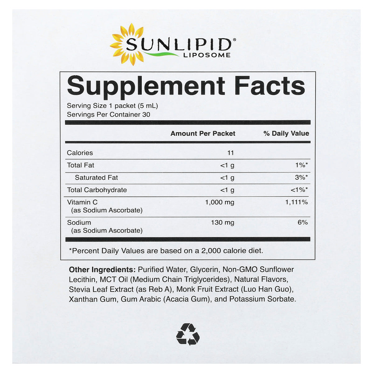 Sunlipid Liposomal Vitamin C with MCT Oil 30 Packets