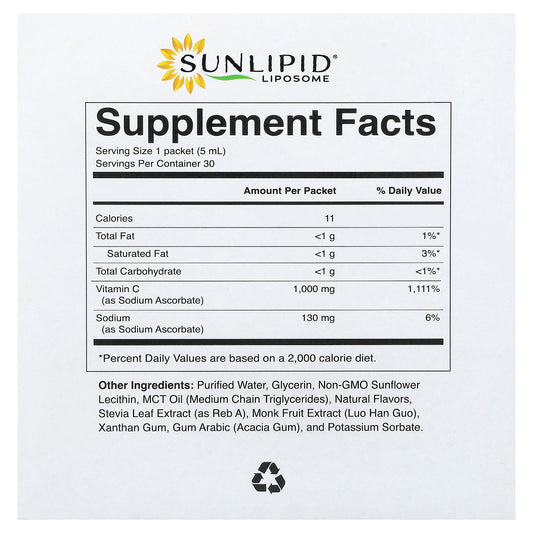 Sunlipid Liposomal Vitamin C with MCT Oil 30 Packets