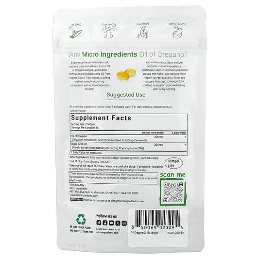 Micro Ingredients, Oil of Oregano, 150 Softgels