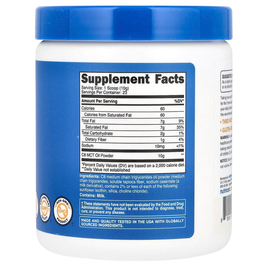 Nutricost, C8 MCT Oil Powder, Unflavoured, 8.1 oz (227 g)