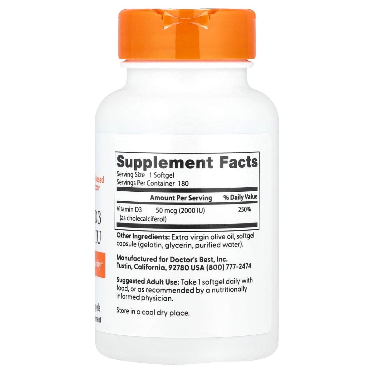 Doctor's Best Vitamin D3 50 mcg (2,000 IU) 180 Softgels