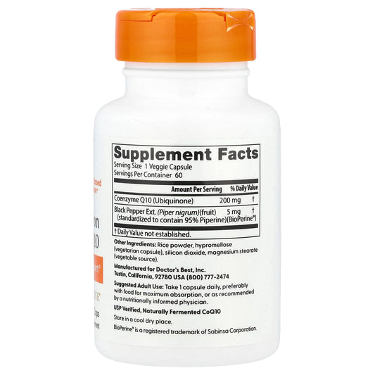 Doctor's Best, High Absorption CoQ10 with BioPerine, 200 mg, 60 Veggie Softgels