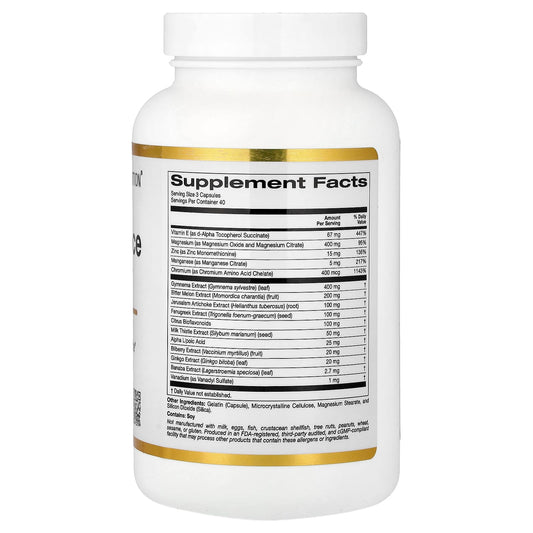 California Gold Nutrition, Sugar Balance Complex with Chromium, Gymnema Sylvestre, Ginkgo Biloba and Milk Thistle, 120 Capsules