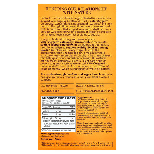 Herbs Etc., ChlorOxygen®, Chlorophyll Concentrate, Original, Alcohol Free, 30 ml (1 fl oz)