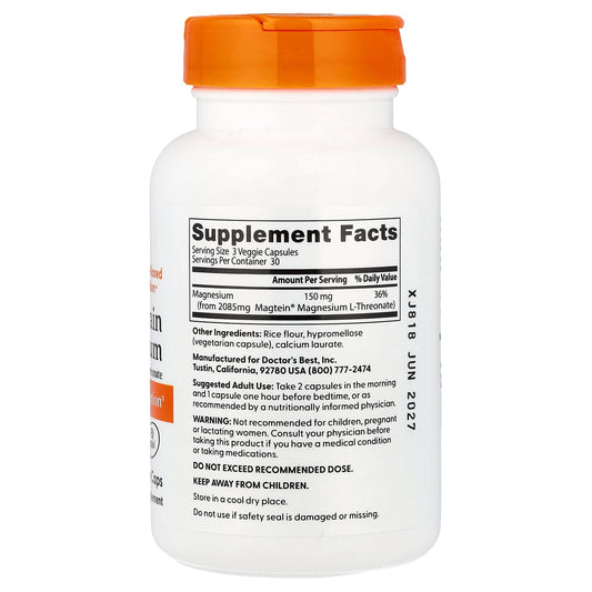 Doctor's Best Brain Magnesium with Magtein 50 mg 90 Veggie Caps
