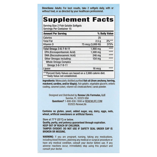 Renew Life, Norwegian Gold Omega-3 Fish Oil, 1,045 mg, 30 Enteric-Coated Softgel