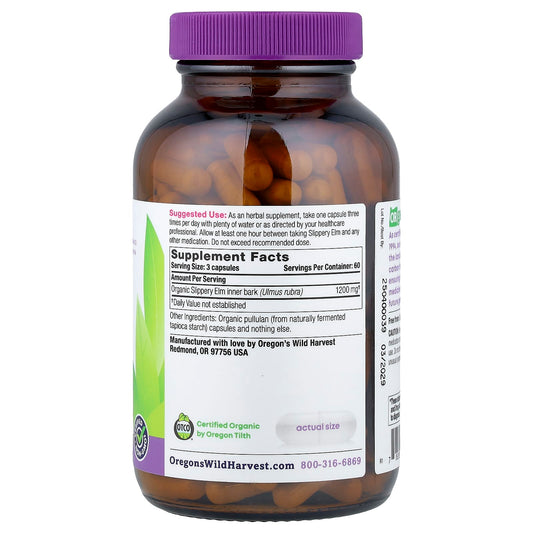 Oregon's Wild Harvest, Organic Slippery Elm, 180 Organic Vegan Capsules (400 mg per Capsules)