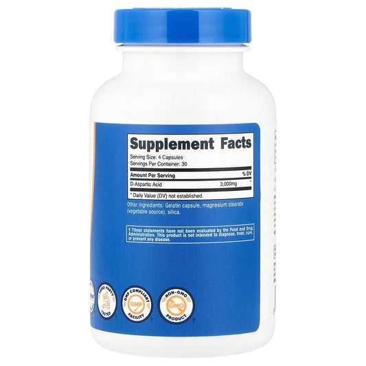 Nutricost, D-Aspartic Acid, 120 Capsules (750 mg per Capsule)