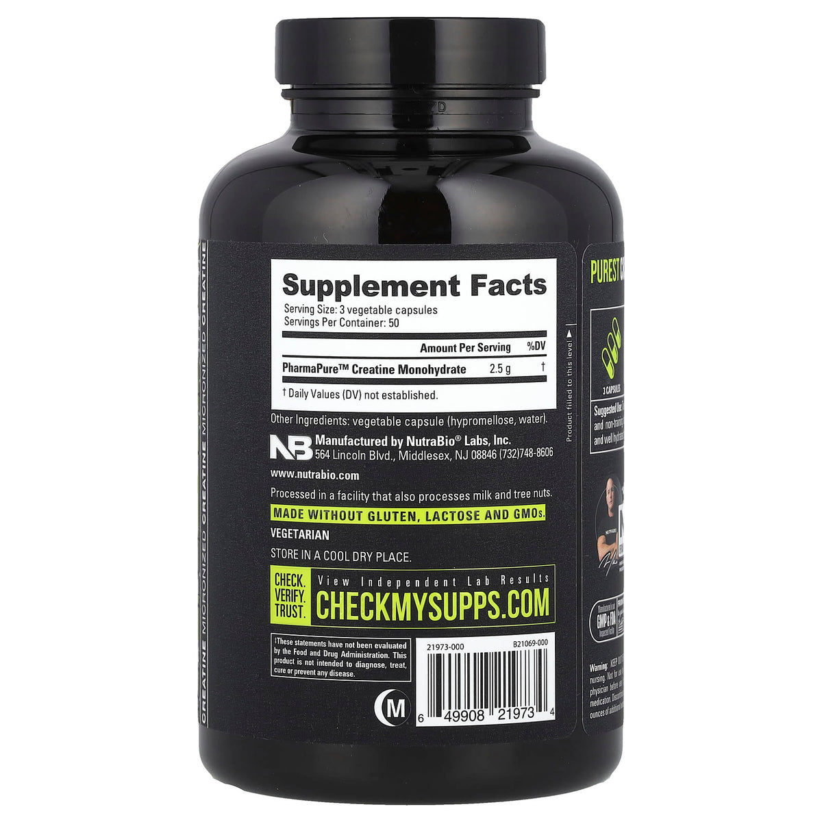NutraBio Performance, Micronised Creatine Monohydrate 150 Caps