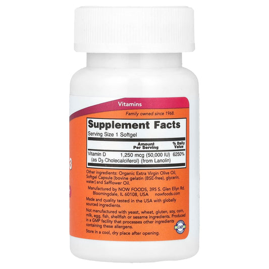 NOW Foods Vitamin D-3, Max Potency 50,000 IU 12 Softgels