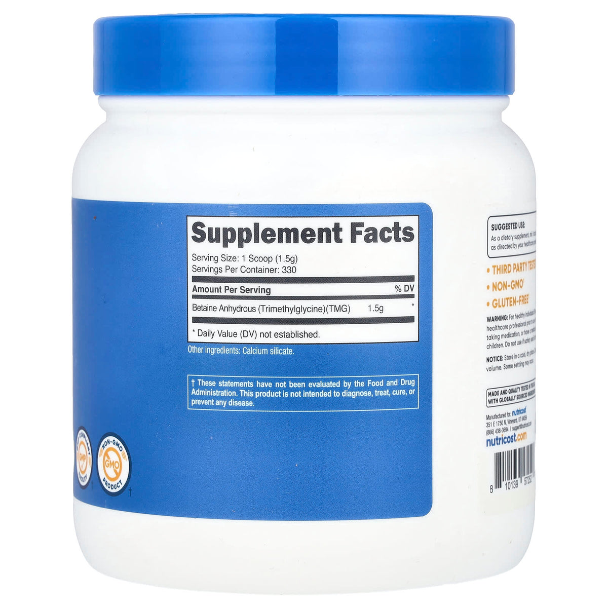 Nutricost, Betaine Anhydrous, Unflavoured, 17.9 oz (500 g)