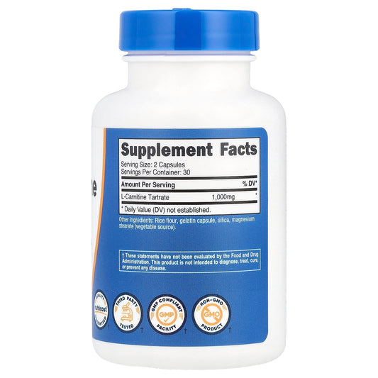 Nutricost, L-Carnitine Tartrate, 60 Capsules (500 mg per Capsule)