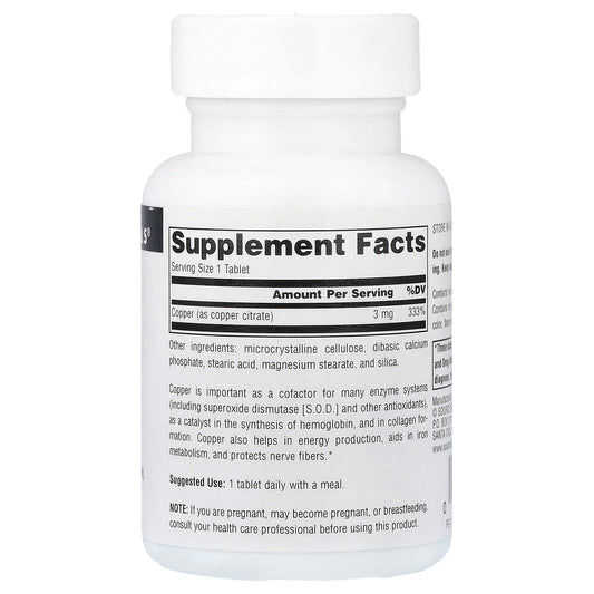 Source Naturals Copper 3 mg 60 Tablets