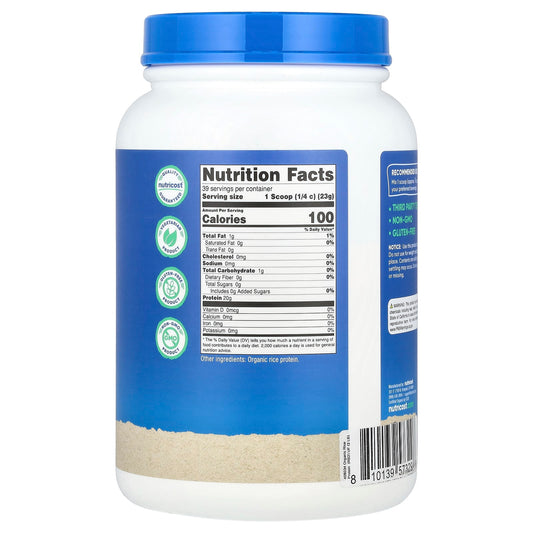 Nutricost, Organic Rice Protein Powder, Unflavoured, 2 lb (907 g)
