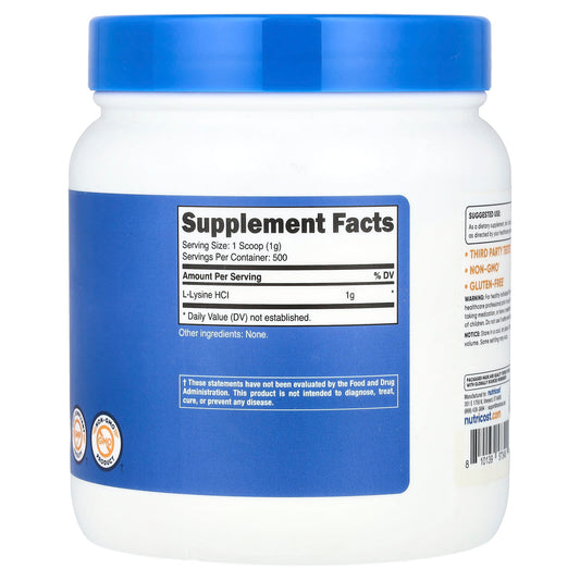 Nutricost, L-Lysine, Unflavoured, 17.9 oz (500 g)