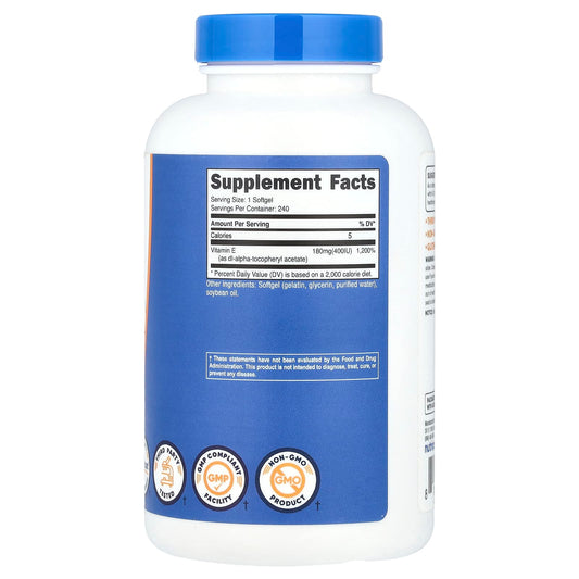 Nutricost, Vitamin E, 180 mg (400 IU), 240 Softgels