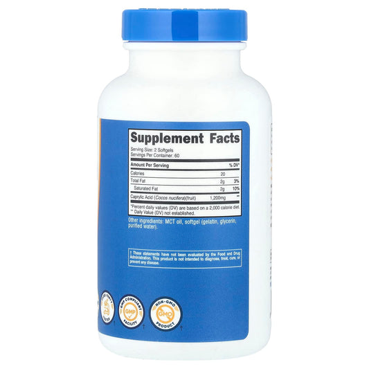 Nutricost, Caprylic Acid, 120 Softgels (600 mg per Softgel)