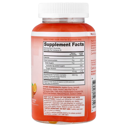 Qunol, Turmeric Gummies, Tangerine, Zero Sugar, 90 Gummies (250 mg per Gummy)