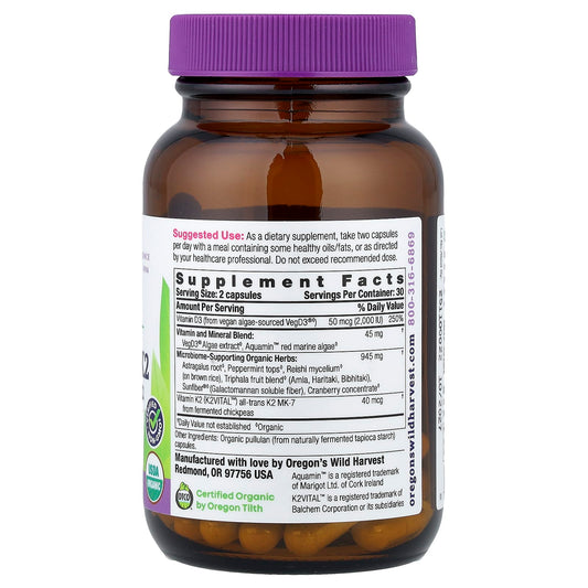 Oregon's Wild Harvest, Organic Vitamin D3 + K2, 60 Organic Vegan Capsules