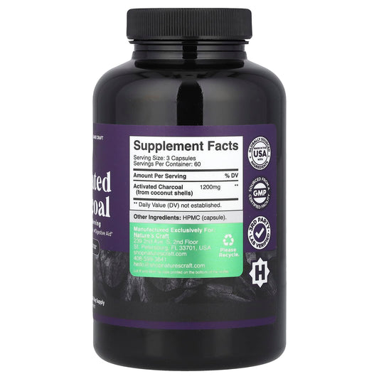 Nature's Craft, Activated Charcoal, 180 Veggie Capsules (400 mg per Capsule)