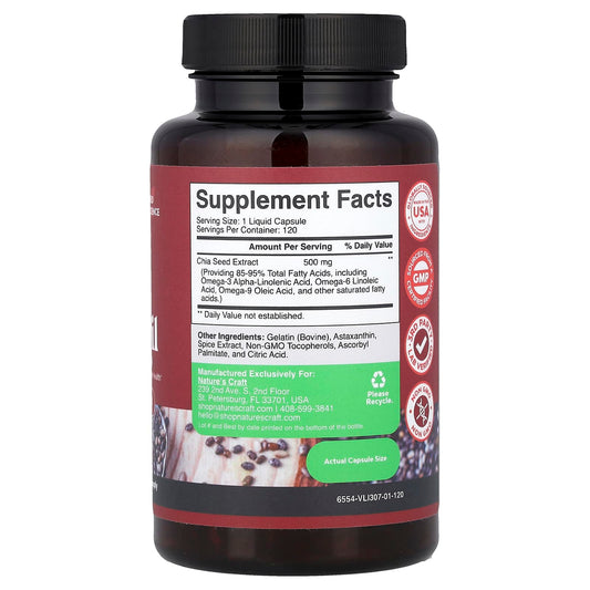 Nature's Craft, Chia Seed Oil, 500 mg, 120 Capsules