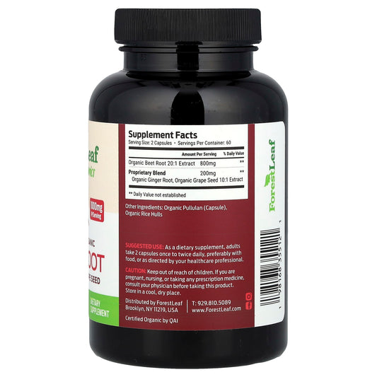 Forest Leaf, Certified Organic Beetroot + Ginger & Grape Seed, 120 Vegetable Capsules