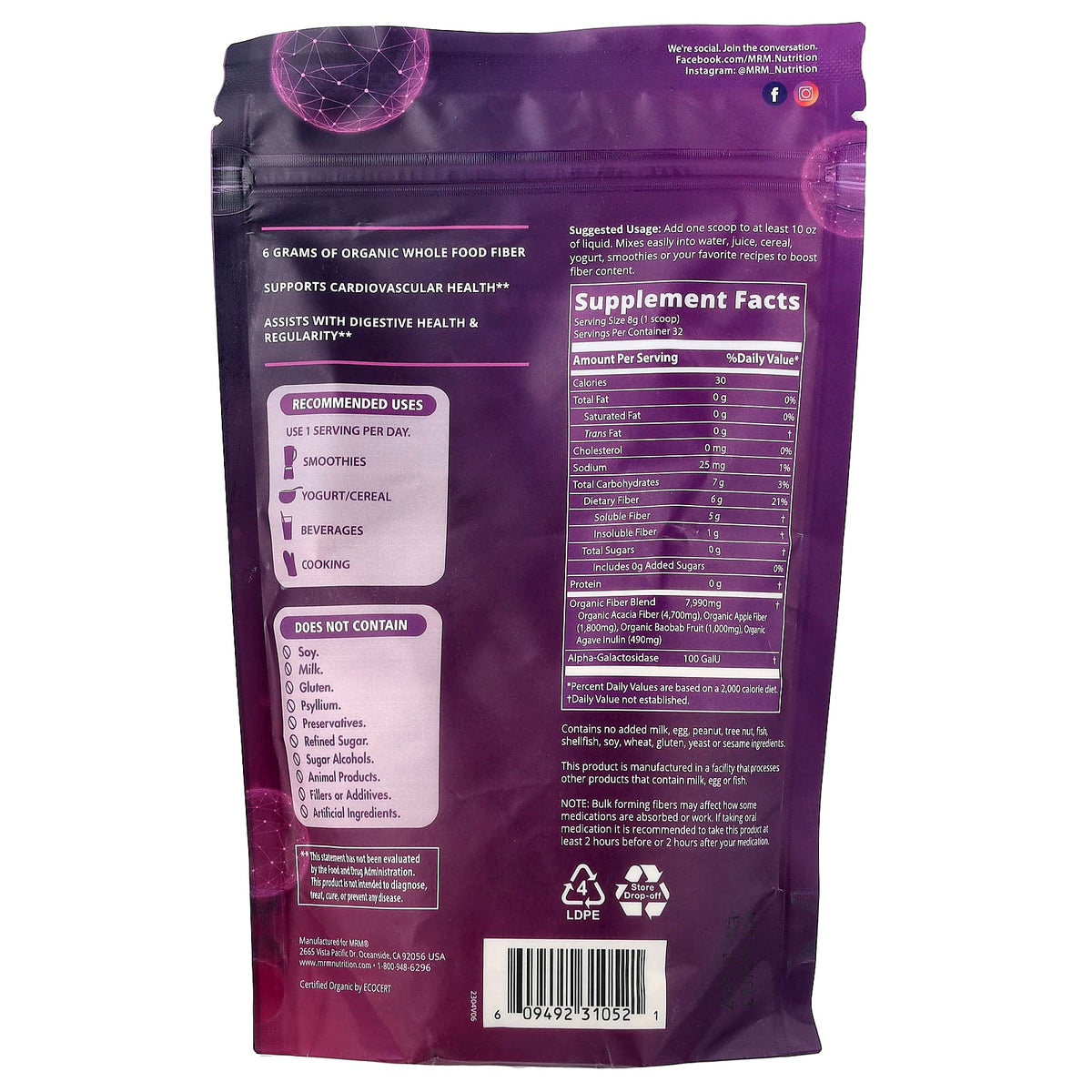MRM Nutrition Prebiotic Fiber 9.03 oz (256 g)