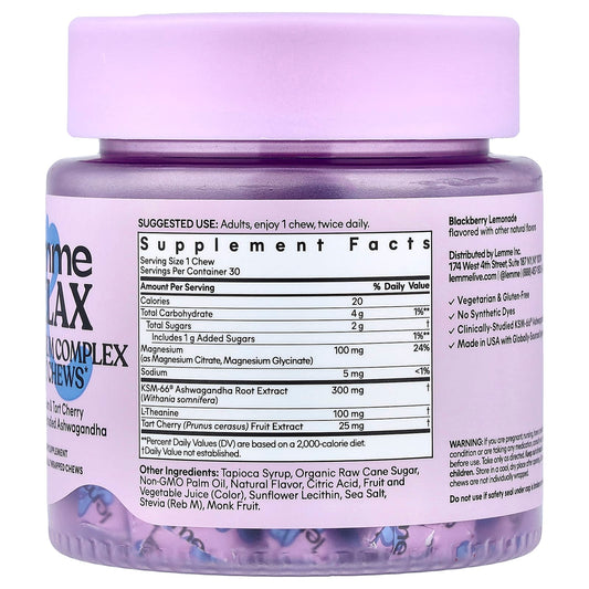Lemme, Relax, Magnesium Complex Soft Chews, Blackberry Lemonade, 30 Individually Wrapped Chews