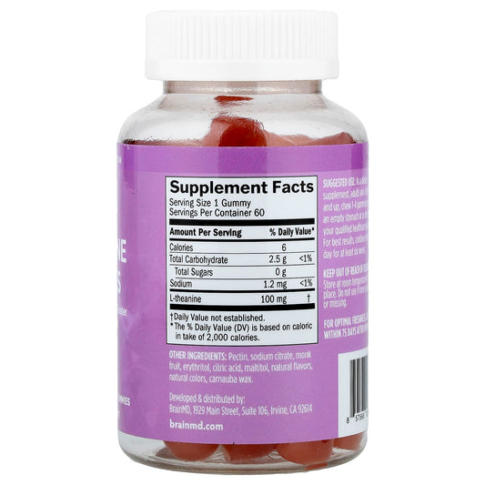 BrainMD, L-theanine Gummies, Berry, 60 Vegan Gummies (100 mg per Gummy)
