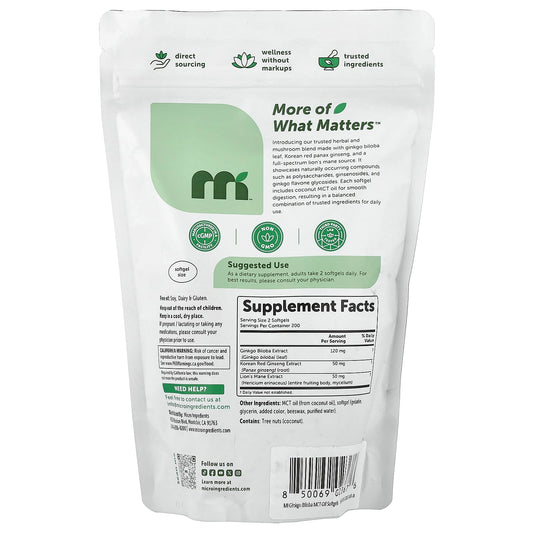 Micro Ingredients, Ginkgo Biloba, Panax Ginseng, Lion's Mane, 400 Capsules
