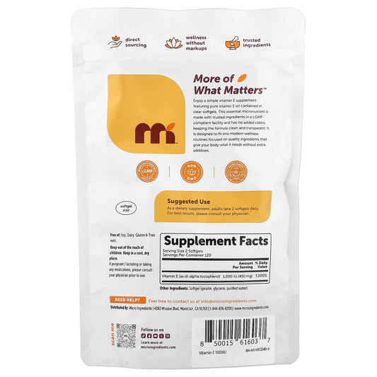 Micro Ingredients, Vitamin E, 240 Softgels (500 IU per Softgel)