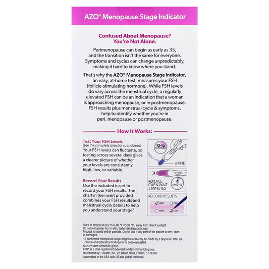 AZO, Menopause Relief, Menopause Stage Indicator, 5 FSH Tests