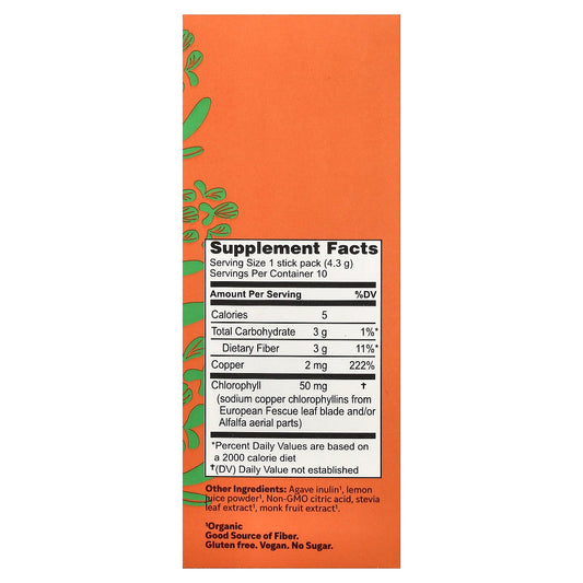 Herbs Etc., ChlorOxygen®, Chlorophyll + Fibre Powder, Lemonade , 10 Sticks, 4.3 g (0.15 oz) Each