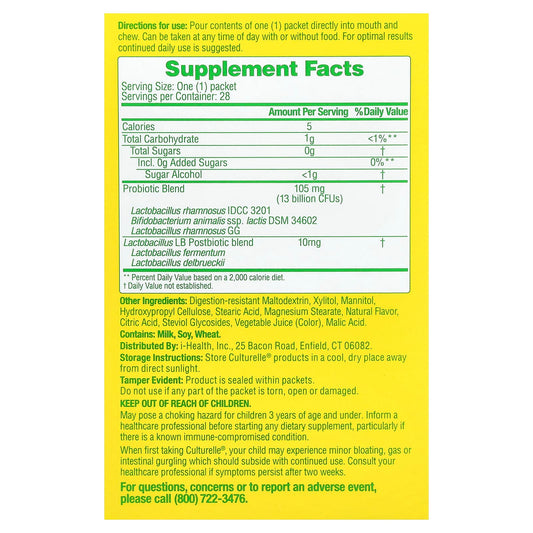Culturelle, Complete 3-in-1 Biotics, Mini Chews, Mixed Berry, 28 Single Serve Packets, 1.5 g (0.05 oz ) Each