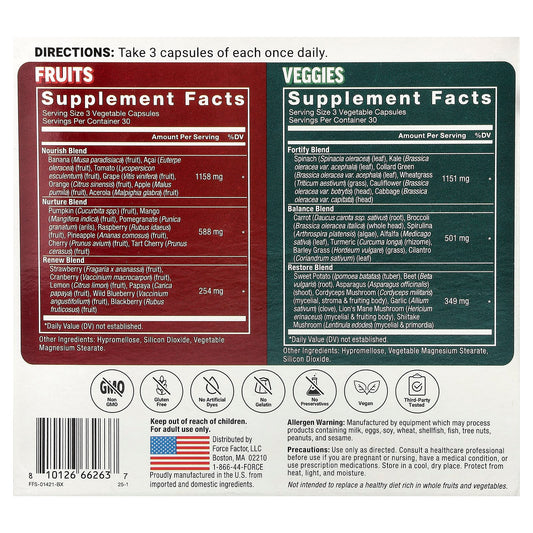 Force Factor, Fruits And Veggies, 2 Bottles, 90 Capsules Each