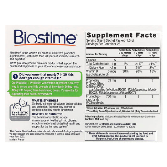 Biostime, Baby & Kids, Daily Probiotics + Prebiotics, Newborn to 6 Years, Flavourless, 28 Sachet Packets, 0.05 oz (1.5 g) Each