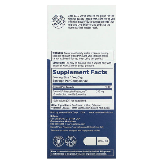 Solaray, Quercetin Phytosome, 250 mg, 30 VegCaps