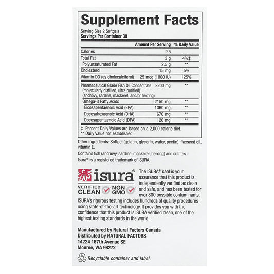 Natural Factors, RxOmega-3 Ultra Strength with Vitamin D3, 60 Softgels