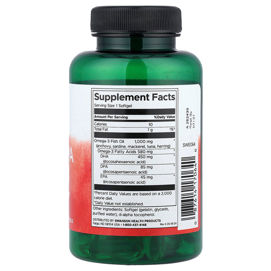 Swanson Vitamins, Super DPA Fish Oil, 1,000 mg, 60 Softgels