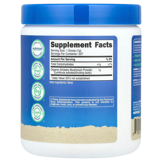 Nutricost, Organic Shiitake Mushroom Powder, Unflavoured, 8 oz (227 g)