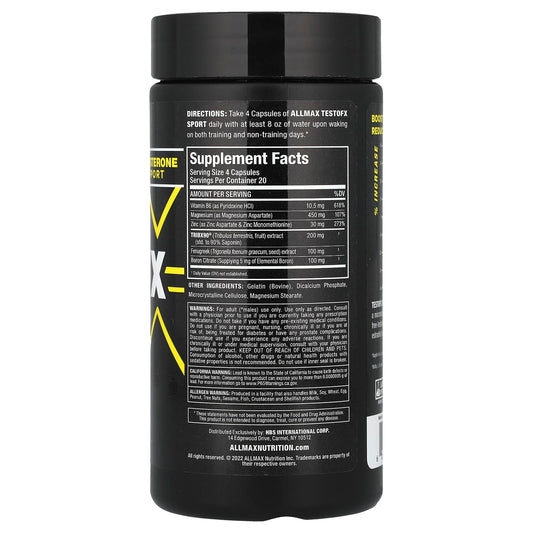 ALLMAX, TestoFX Sport, Testosterone Support Formula, 80 Capsules