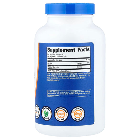 Nutricost, Choline Bitartrate, 650 mg, 240 Capsules