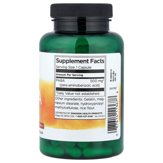 Swanson Vitamins, PABA, 500 mg, 120 Capsules