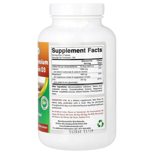 Best Naturals, Calcium Magnesium Zinc + Vitamin D3, 300 Tablets