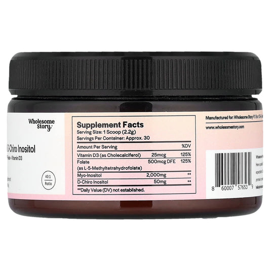 Wholesome Story, Myo & D-Chiro Inositol with MTHF Folate + Vitamin D3 Powder, 66 g (2.33 oz)
