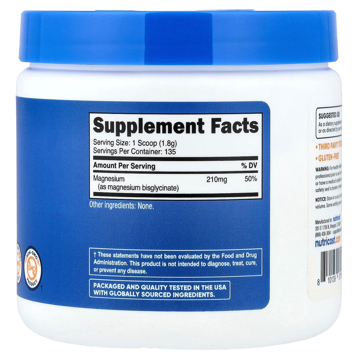 Nutricost Magnesium Bisglycinate 8.9 oz (250 g)
